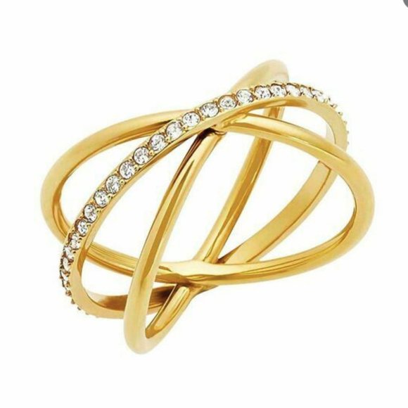 Michael Kors Brilliance Cross Gold Tone Pave Crystal Ring - Picture 1 of 2